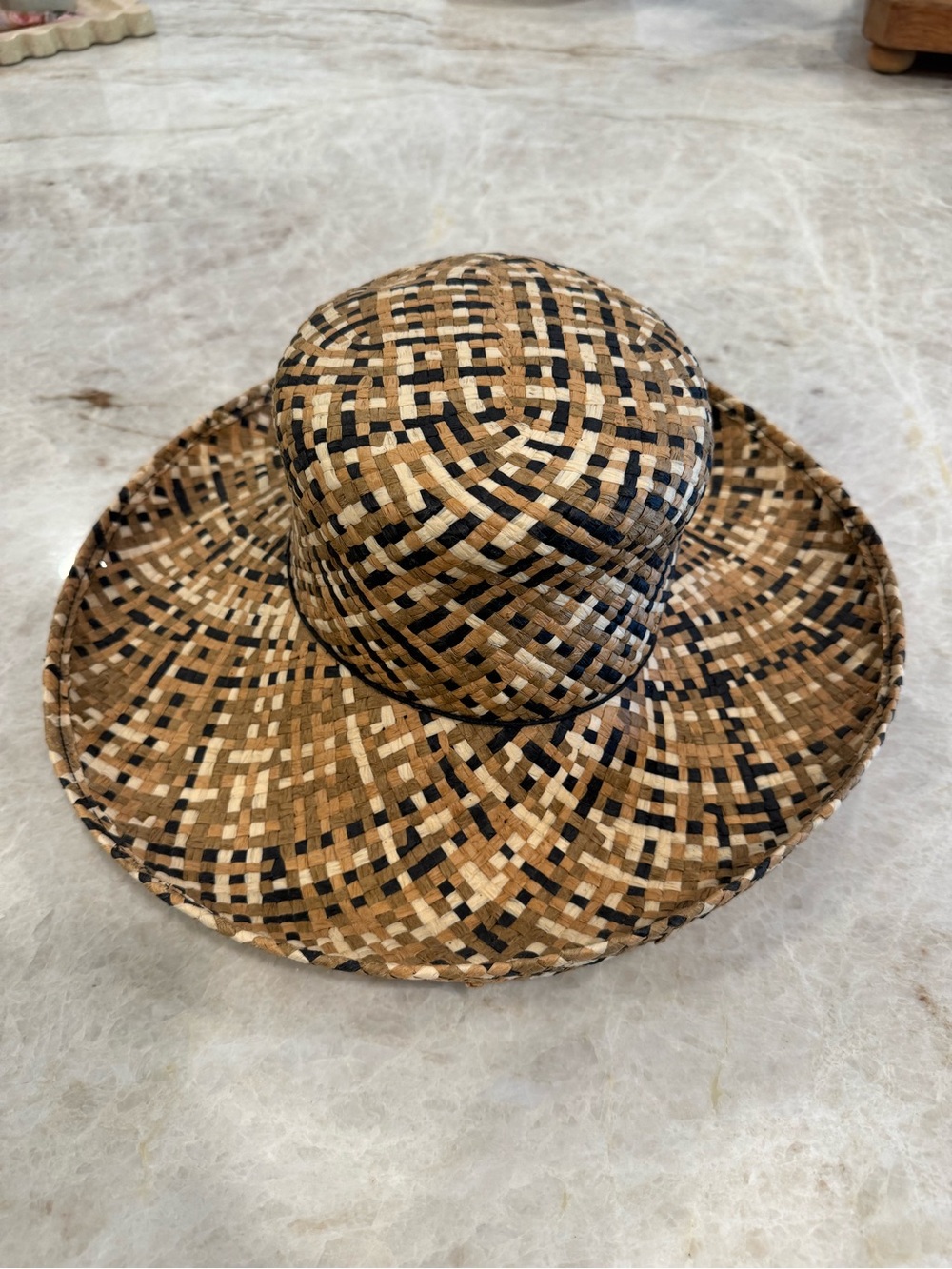 betmar Woven Straw Sun Hat in Brown, Black & Cream